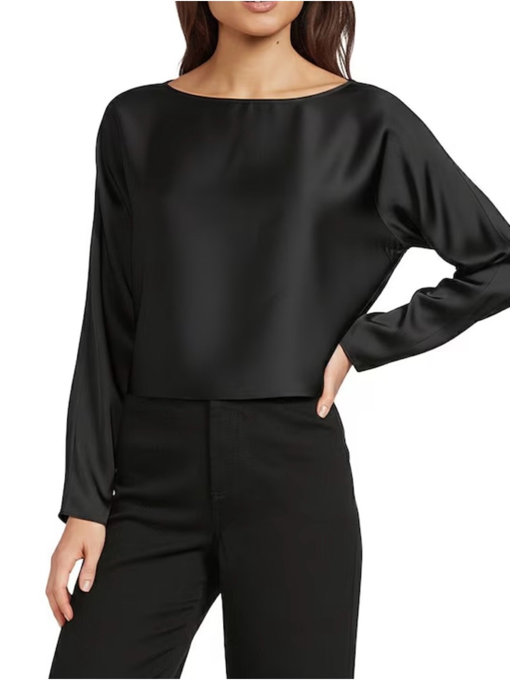 ANTONIO MELANI Black Satin Shell Top with Crew Neck